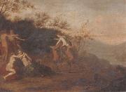 unknow artist, An open landscape with nymphs and satyrs
